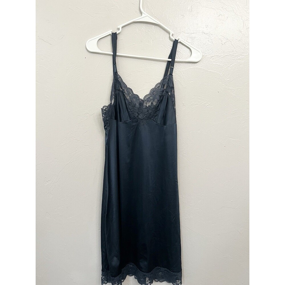 Vintage Lorraine Lingerie Babydoll Nightie Nightgown Blue Lace Trim Adjustable S